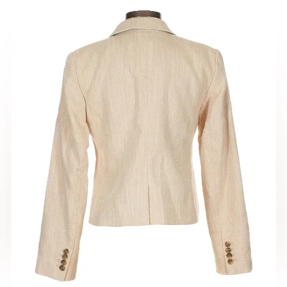 ๐ Ann Taylor Bone Natural Cream Textured Weave Work Blazer Size 8p Petite NWOT - Picture 2 of 11